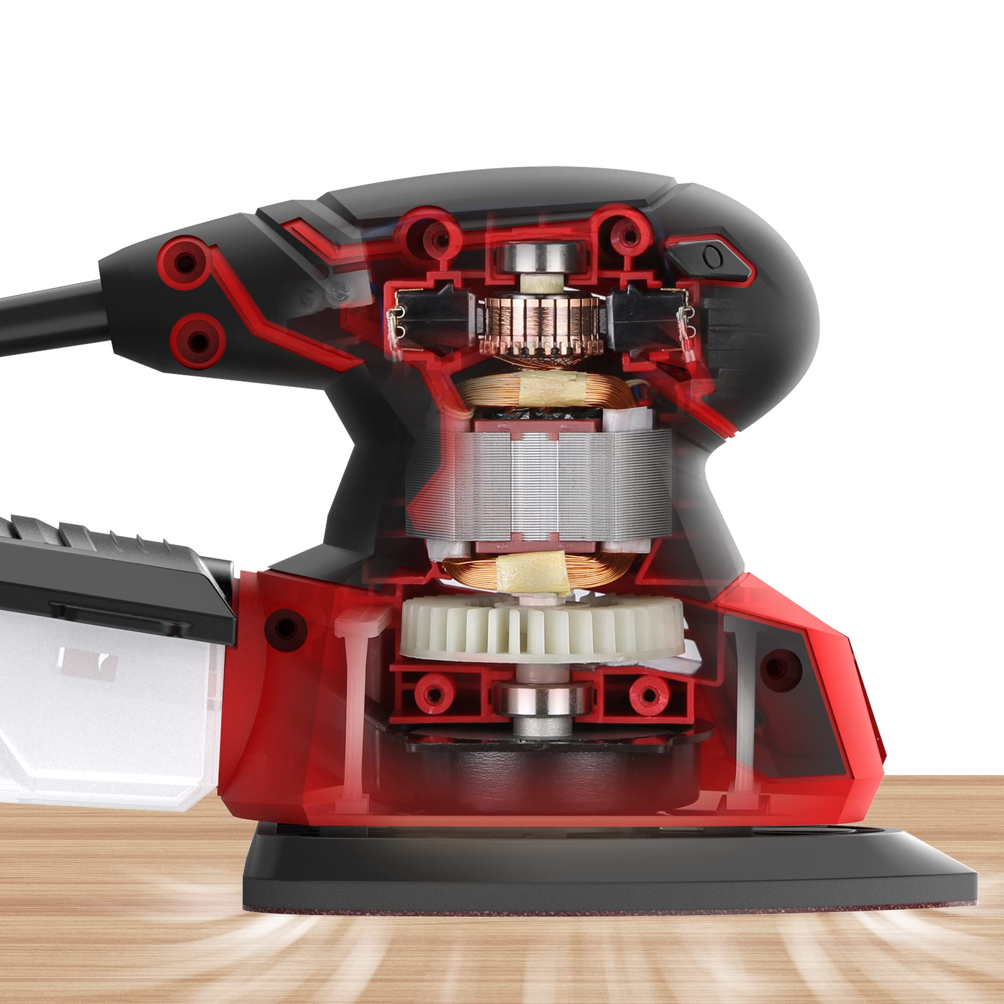 POPULO Electric Mouse Sander, 130W 14000RPM 230V Detail Sander with 12Pcs Sandpapers, Hand Sanders for Wood with Dust Collector, Compact Sanding Machine PEMS-140